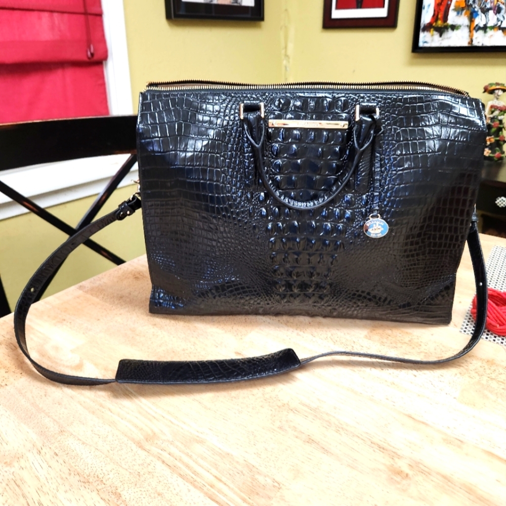 Black Crocodile Embossed Handbag